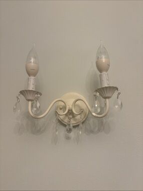 Pottery Barn kids Ivory Double-Arm Wall Sconce with Crystal Drops